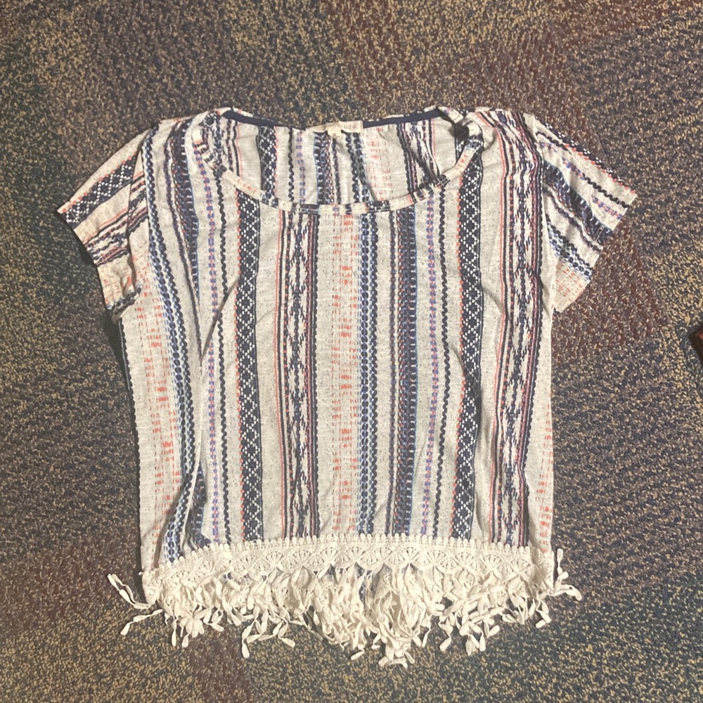 Striped Fringe Hem Women's Top